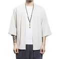 thumbnail image 1 of SWSMCLT Men's Short Kimono Cardigan Fashion Shirt Loose Fit Fall Spring Shirt Jacket Soft Cotton Summer Top Solid Open Front 5 Cream Small, 1 of 4
