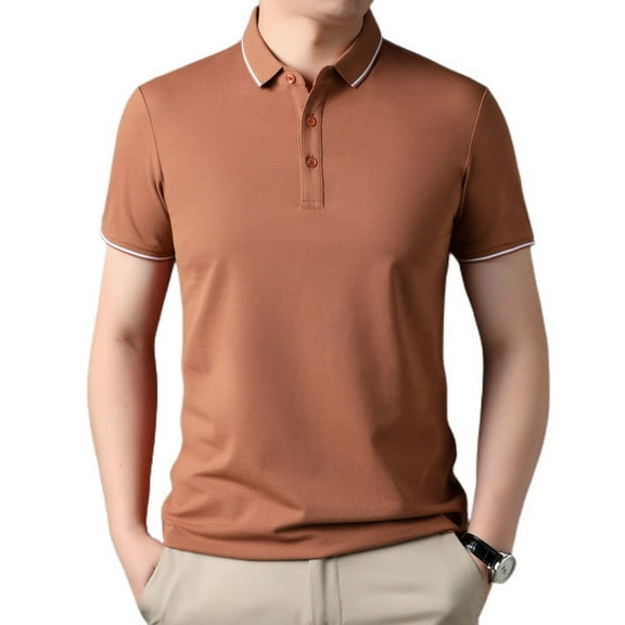 SWSMCLT Men's Short Sleeve Fitted Polo Shirt T Shirt Cotton Tshirt Soft Lightweight Work Fashion Thin Fall Carame Large