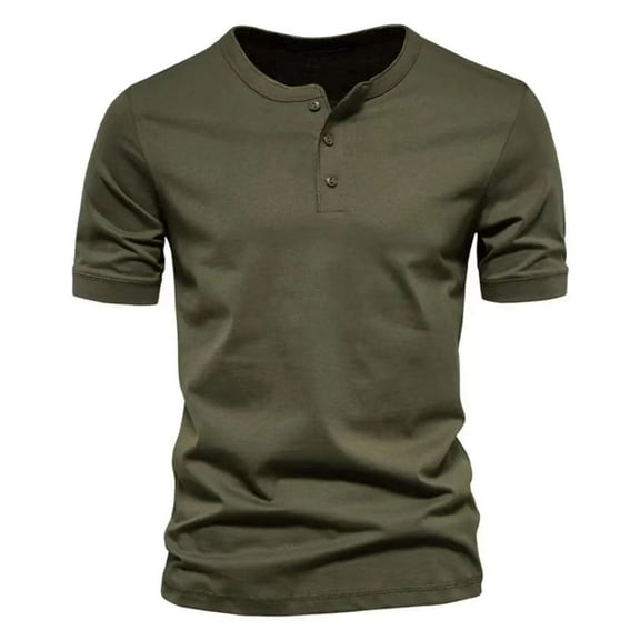 SWSMCLT Men's Short Sleeve Henley Shirts Button Classic Solid Soft T Shirt Fitted Cotton Top Lightweight Summer Tee Fall Thin Basic Army Green Medium
