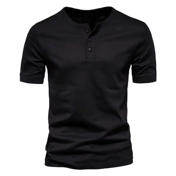 SWSMCLT Men's Short Sleeve Henley Shirts Button Classic Solid Soft T Shirt Fitted Cotton Top Lightweight Summer Tee Fall Thin Basic Black X-Large