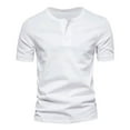 thumbnail image 1 of SWSMCLT Men's Short Sleeve Henley Shirts Button Classic Solid Soft T Shirt Fitted Cotton Top Lightweight Summer Tee Fall Thin Basic White Small, 1 of 1