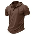 thumbnail image 1 of SWSMCLT Men's Short Sleeve Hoodie Hooded Regular Fit Cotton Tee T Shirt Soft Top Plus Size Summer Lightweight Button Cool Casual Brown XX-Large, 1 of 4