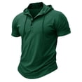 thumbnail image 1 of SWSMCLT Men's Short Sleeve Hoodie Hooded Regular Fit Cotton Tee T Shirt Soft Top Plus Size Summer Lightweight Button Cool Casual Green Medium, 1 of 4