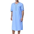 thumbnail image 1 of SWSMCLT Men's Short Sleeve Nightshirt Cotton Night Shirt Pocket Knee Length Sleepwear Robe Soft Nightgown Light Blue Medium, 1 of 3