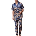 thumbnail image 1 of SWSMCLT Men's Short Sleeve Pajama Set Satin Pajamas Dragon 2 Piece Fall Lounge Silky Thin Valentines Day Pjs Royal Blue Medium, 1 of 4
