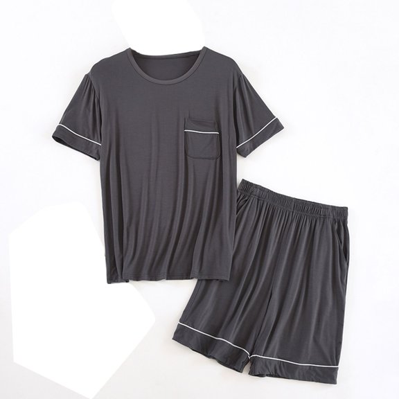 SWSMCLT Men's Short Sleeve Pajamas Soft Sleeping Lounge Thin Pj Set 2 Piece Short Modal Casual Spandex Cool Dark Grey Medium
