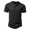 thumbnail image 1 of SWSMCLT Men's Short Sleeve Shirt Henley Summer Top Solid Cotton Slim Fit T Shirt Basic 4 Button Lightweight Comfy Black Medium, 1 of 1
