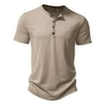 thumbnail image 1 of SWSMCLT Men's Short Sleeve Shirt Henley Summer Top Solid Cotton Slim Fit T Shirt Basic 4 Button Lightweight Comfy Khaki Medium, 1 of 1