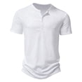 thumbnail image 1 of SWSMCLT Men's Short Sleeve Shirt Henley Summer Top Solid Cotton Slim Fit T Shirt Basic 4 Button Lightweight Comfy White Large, 1 of 4