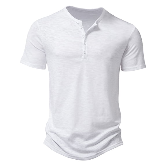 SWSMCLT Men's Short Sleeve Shirt Henley Summer Top Solid Cotton Slim Fit T Shirt Basic 4 Button Lightweight Comfy White Large