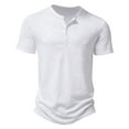 thumbnail image 1 of SWSMCLT Men's Short Sleeve Shirt Henley Summer Top Solid Cotton Slim Fit T Shirt Basic 4 Button Lightweight Comfy White X-Large, 1 of 4