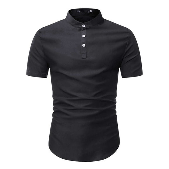 SWSMCLT Men's Short Sleeve Shirt Soft Button Down Shirt Button Up Slimming Top Fitted Business Casual Summer Black 3X-Small