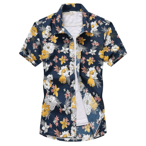 SWSMCLT Men's Short Sleeve Shirt Soft Casual Cool Holiday Hawaiian Button Down Shirt Modern Lapel Summer Top Marine Blue XX-Large