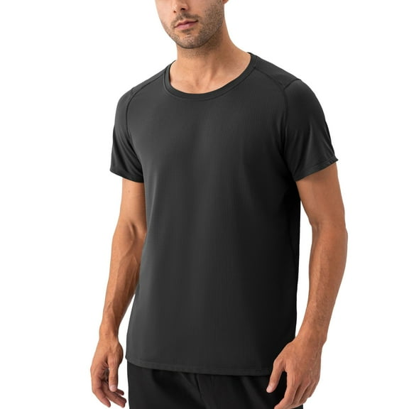 SWSMCLT Men's Short Sleeve Shirt Summer Crew Neck Casual Running Lightweight Cool Top Workout T Shirt Soft Black X-Small