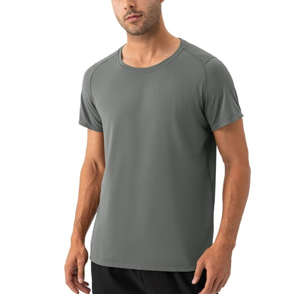 SWSMCLT Men's Short Sleeve Shirt Summer Crew Neck Casual Running Lightweight Cool Top Workout T Shirt Soft Grey Medium