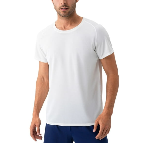 SWSMCLT Men's Short Sleeve Shirt Summer Crew Neck Casual Running Lightweight Cool Top Workout T Shirt Soft White Medium