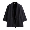 thumbnail image 1 of SWSMCLT Men's Short Sleeve Solid Linen Cotton Top Summer Tie Strap Soft Spring Shirt Jacket Pocket Kimono Cardigan Black Small, 1 of 1