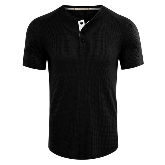 SWSMCLT Men's Short Sleeve T Shirt Casual Thin Cool T-shirt Henley shirt Crewneck Stretch Button Basic Black Large