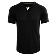 SWSMCLT Mens Short Sleeve T Shirt Casual Thin Cool T-shirt Henley shirt Crewneck Stretch Button Basic Black Small