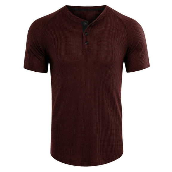 SWSMCLT Men's Short Sleeve T Shirt Casual Thin Cool T-shirt Henley shirt Crewneck Stretch Button Basic Burgundy XX-Large