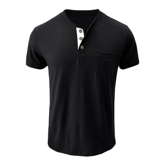 SWSMCLT Men's Short Sleeve T Shirt Summer Spring Casual Button Fall Tee Henley Tshirt Soft Cool Crew Neck Black Large