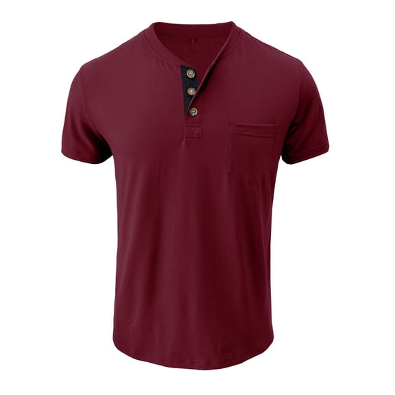 SWSMCLT Men's Short Sleeve T Shirt Summer Spring Casual Button Fall Tee Henley Tshirt Soft Cool Crew Neck Burgundy XX-Large