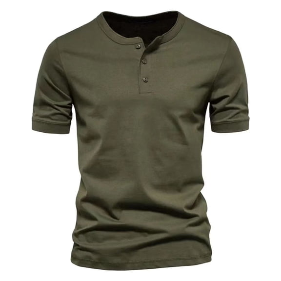 SWSMCLT Men's Short Sleeve T Shirt Tight T-shirt Plain Cotton Slim Fit Top Basic Soft Casual Fitted Henley Shirt Summer 3 Button Classic Army Green X-Large