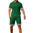 thumbnail image 1 of SWSMCLT Men's Short Tracksuit Summer Short Sleeve Drawstring 2 Piece Outfit Active Sweatsuit Shorts Set Cotton Dark Green Small, 1 of 4