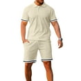 thumbnail image 1 of SWSMCLT Men's Short Tracksuit Summer Short Sleeve Drawstring 2 Piece Outfit Active Sweatsuit Shorts Set Cotton Khaki Large, 1 of 4