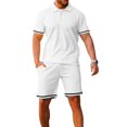 thumbnail image 1 of SWSMCLT Men's Short Tracksuit Summer Short Sleeve Drawstring 2 Piece Outfit Active Sweatsuit Shorts Set Cotton White Medium, 1 of 4