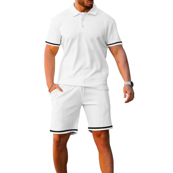 SWSMCLT Men's Short Tracksuit Summer Short Sleeve Drawstring 2 Piece Outfit Active Sweatsuit Shorts Set Cotton White Small