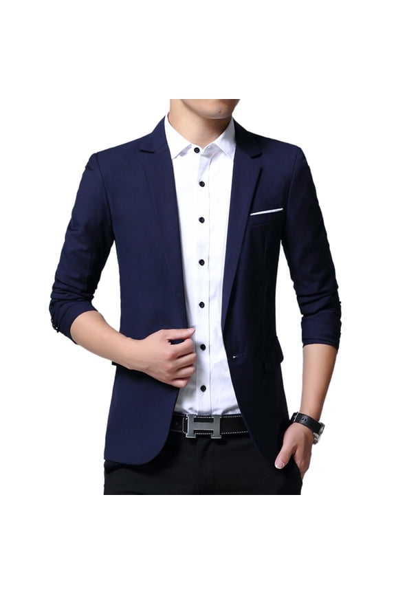SWSMCLT Men's Single Breasted Casual Suit Separate Sport Coat Slim Fit Blazer Jacket Business Navy1 38