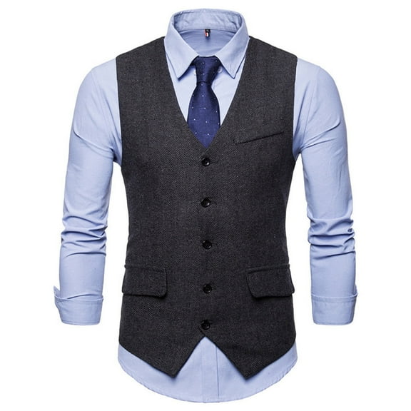 SWSMCLT Men's Single Breasted Dress Waistcoat V Neck Suit Vest Sleeveless Casual Formal Business Top Cotton for Suit or Tuxedo Black 38