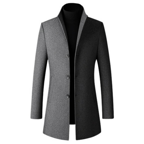 SWSMCLT Men's Single Breasted Winter Overcoat Wool Blend Trench Coat Long Thigh Length Snow Coats Grey 40