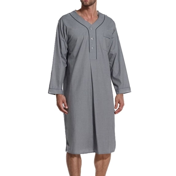 SWSMCLT Men's Sleeping Nightshirt Long Sleeve Robe Cotton House Coat Long Loose Soft Knee Length Pocket Fall Comfy Grey XX-Small