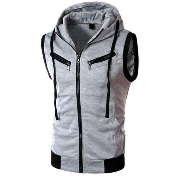 SWSMCLT Men's Sleeveless Hoodie Vest Workout Slimming Spring Pocket Full Zip Tank Top Hooded Fitted Fall Zip Up Grey X-Large