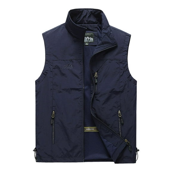 SWSMCLT Men's Sleeveless Top Winter Tank Top Fall Summer Spring Vest Fish Outdoor Zipper Pocket Nylon Basic Blue Medium