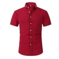 thumbnail image 1 of SWSMCLT Men's Slim Fit Casual Fashion 100 Cotton Shirt Short Sleeve Button Down Linen Top Slim Fit Summer Beach Shirt Pocket Red Large, 1 of 1
