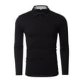 thumbnail image 1 of SWSMCLT Men's Slim Fit Fitted Basic Long Sleeve Polo Shirt V Neck Top Fall House Spring Soft Work Cotton Casual Black Medium, 1 of 4