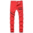 thumbnail image 1 of SWSMCLT Men's Slim Fit Jeans Mid Rise Ripped Denim Pants Zipper Trousers Distressed Chic Denim Red 40, 1 of 5