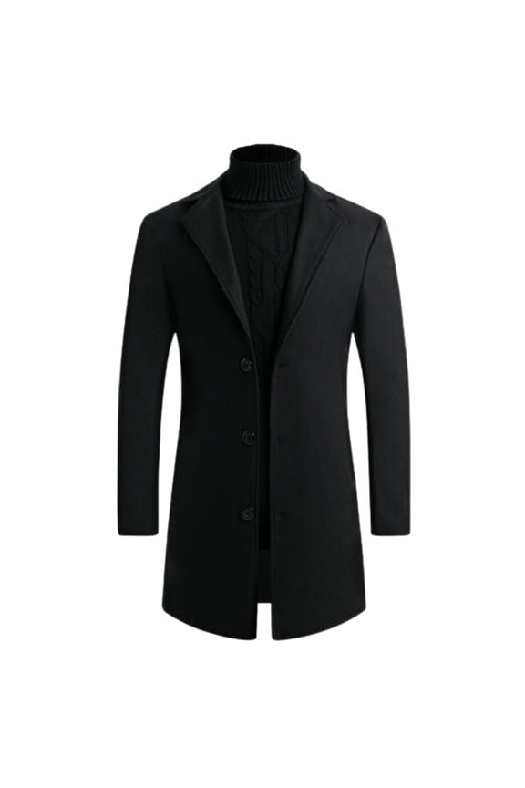 Men's Slim Fit Pea Coat Thick Overcoats Warm Outerwear Casual Business Dress Coat Trench Coats Single Breasted Black XXX-Small