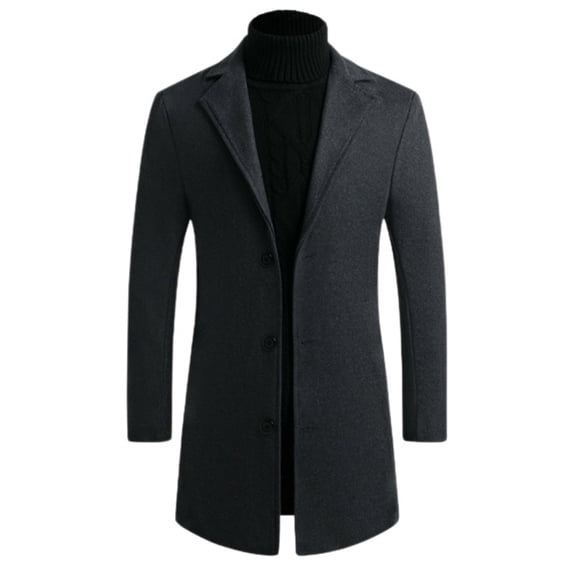 SWSMCLT Men's Slim Fit Pea Coat Thick Trench Coats Overcoats Warm Single Breasted Outerwear Casual Business Dress Coat Dark Grey XXX-Small