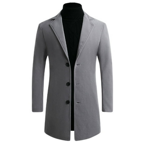 SWSMCLT Men's Slim Fit Pea Coat Thick Trench Coats Overcoats Warm Single Breasted Outerwear Casual Business Dress Coat Grey Small