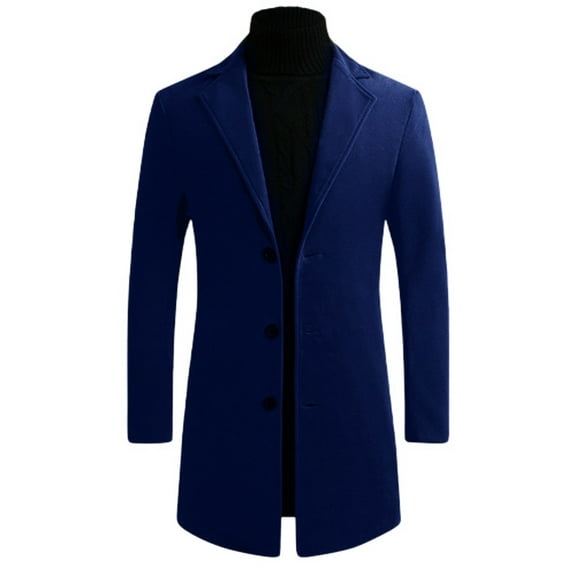SWSMCLT Men's Slim Fit Pea Coat Thick Trench Coats Overcoats Warm Single Breasted Outerwear Casual Business Dress Coat Navy Small
