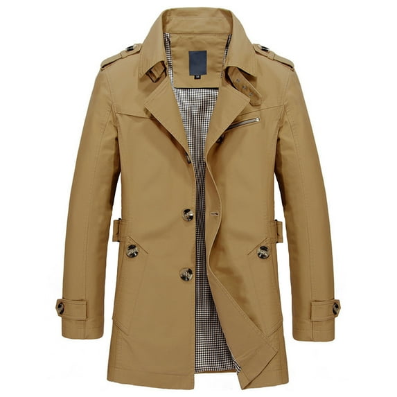 SWSMCLT Men's Slim Fit Trench Coat Short Military Single Breated Cotton Jacket Lightweight Outerwear Pocket Khaki Small