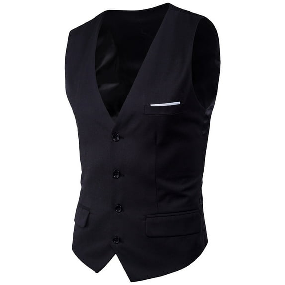SWSMCLT Men's Slim Fit Waistcoat Formal Business V Neck Suit Vest Sleeveless Formal Top Black 40