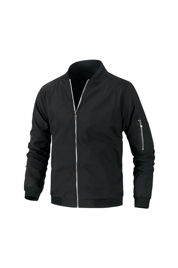 Men's Snow Jacket Zip Up Full Zip Casual Zip Front Winter Varsity Jacket Spring Slash Pocket Jackets Black Large