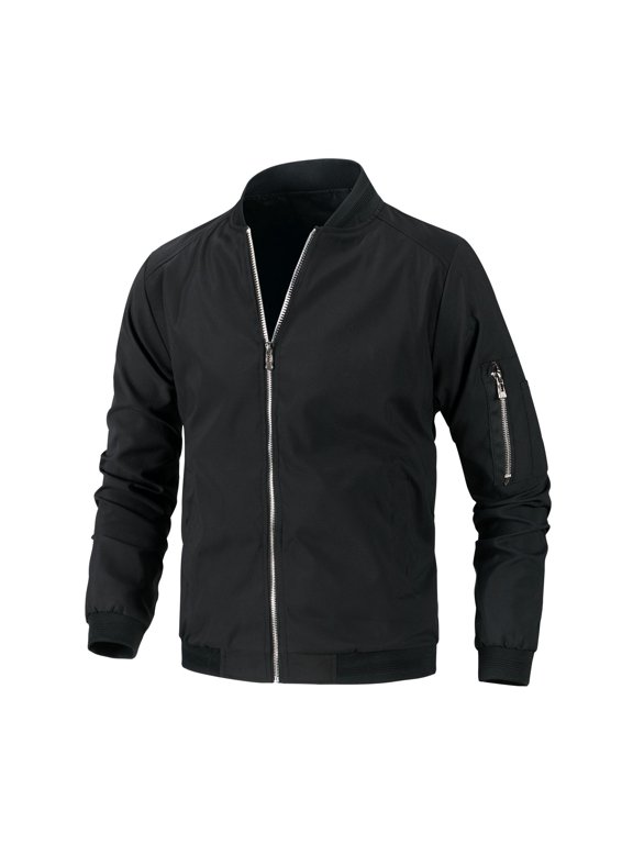 Men's Snow Jacket Zip Up Full Zip Casual Zip Front Winter Varsity Jacket Spring Slash Pocket Jackets Black X-Large