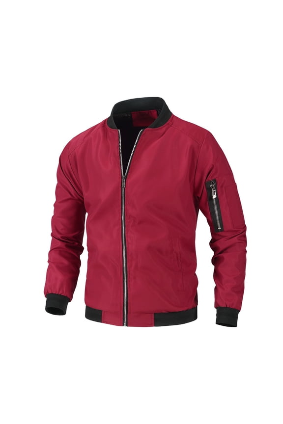 Men's Snow Jacket Zip Up Full Zip Casual Zip Front Winter Varsity Jacket Spring Slash Pocket Jackets Burgundy Large