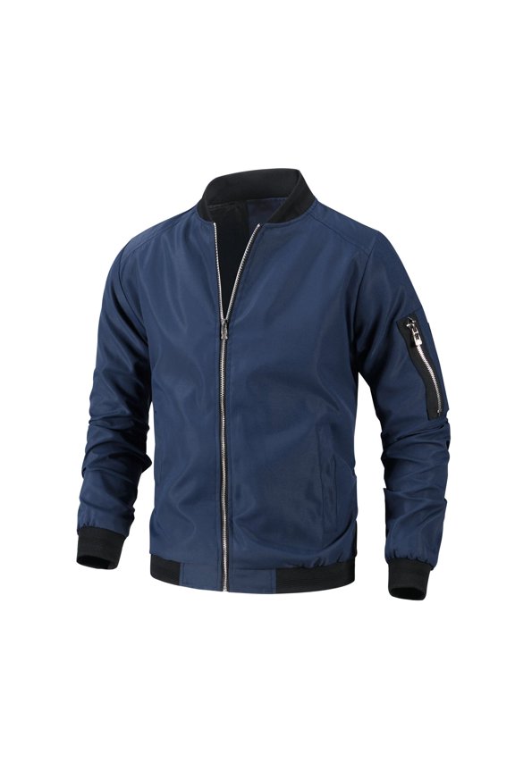 Men's Snow Jacket Zip Up Full Zip Casual Zip Front Winter Varsity Jacket Spring Slash Pocket Jackets Dark Blue Large